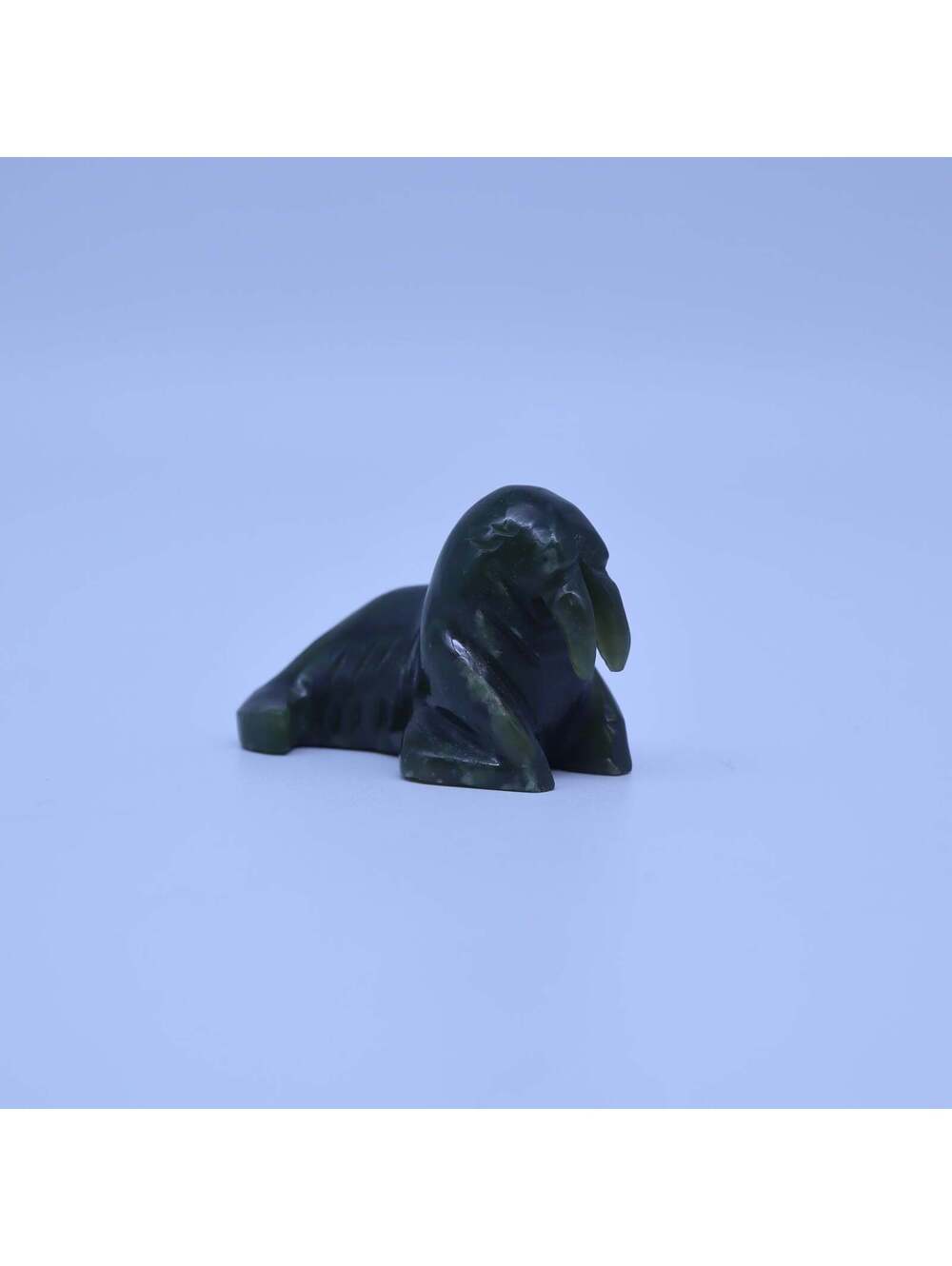 Inuit Hand Carved Canadian Dark Green Nephrite Jade Soapstone Walrus Figurine